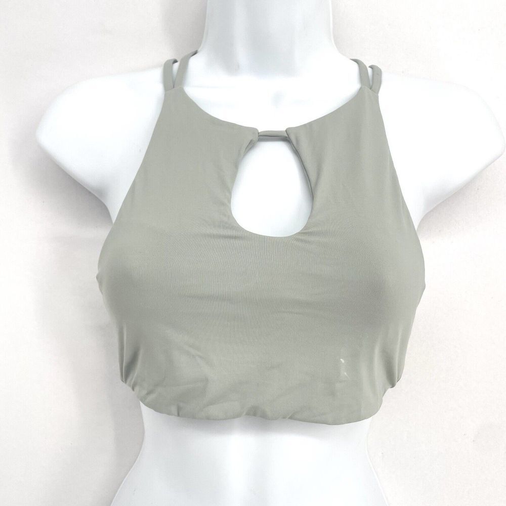 Roxy High-Neck Keyhole Bikini Top Size Medium Gray Green‎ Crisscross Back Straps
